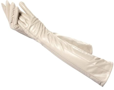 WENH Modische lange Lederhandschuhe in Beige, hochwertige lange Lederhandschuhe for Damen, lange Winterhandschuhe aus Schaffell for Damen(Beige,7)