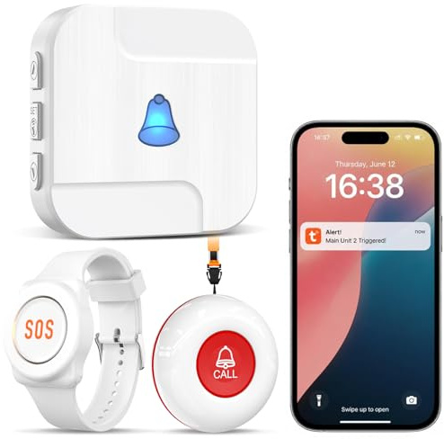 ChunHee WiFi Notrufknopf für Senioren mit App und Armband | Smartphone Alarm für Angehörige, für mehrere Bereiche, Einfache Bedienung für Zuhause und Pflege