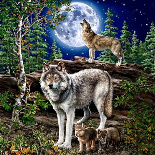 20 Servietten Tiermotive Wölfe am Mond als Tischdeko. Papierservietten mit Motiv. Wolfservietten Tiere im Wald mit Wolfsmotiv bei Mondschein. Auch für Decoupage und Serviettentechnik 33x33cm