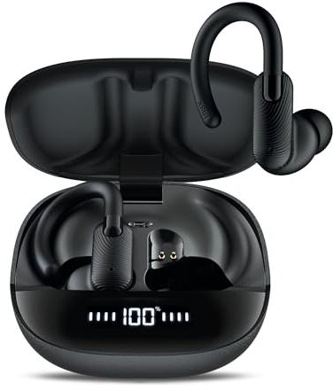 Mixx StreamBuds Sports Charge 2 True Wireless Over-Ear Earbuds, auricolari Bluetooth senza fili, per allenamento, 32 ore di riproduzione totale, ganci sovrauricolari, compatibili con Siri e Google,