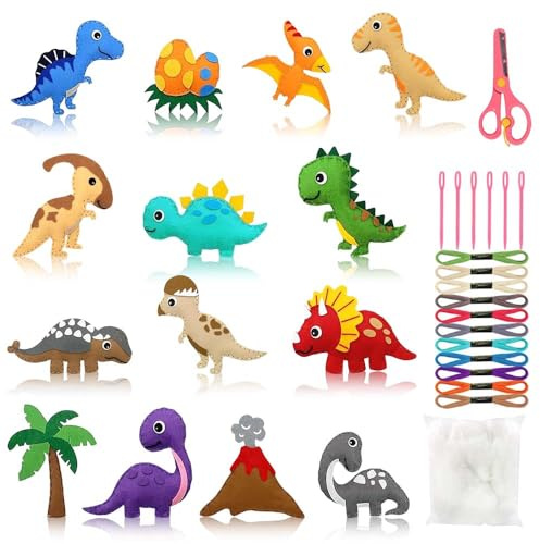 Abiemuce Nähset Für Kinder, Filztiere Nähen-Set, DIY Nähsets Kinder Tierformen, Nähen-Kinders Filzset, Pädagogisches Nähset-für-Anfänger Kinders, Animals Sewing Kit (Dinosaurier)