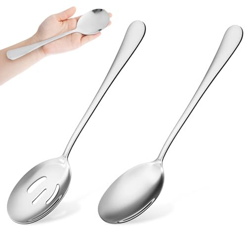 BOHUIZ 2 Stück Servierlöffel Set, 21.7cm Edelstahl Servierbesteck Schlitzlöffel Servierlöffel Buffet Bankett Löffel für Buffet Party Bankett Kochen Küche