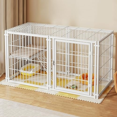 LXRHLIKG Abnehmbare Katzenhütte aus Metalldraht für den Innenbereich mit Deckel, 120 X 60 X 70 cm, Geschlossene Kleintierkäfig mit Leiter für Frettchen, Chinchillas, Kaninchen, Hunde(White)