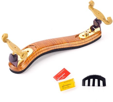 Ecotown Maple Wood Violin Shoulder Rest, 3/4 & 4/4, Rosin & Mute | Ergonomic Design Comfortable Foam Pad, Height Adjustable Feet, Fit 12 & 13 Violas For Kids & Adults