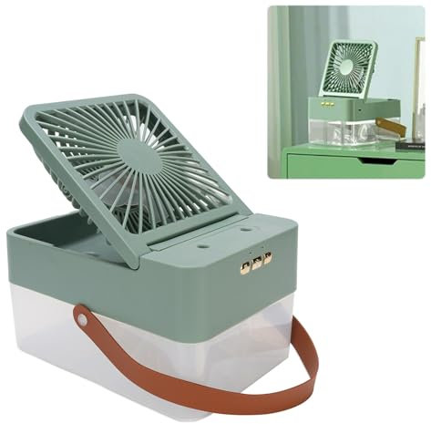 Pssopp 2.5L Water Tanks Desk Cooling Fan, Light Sound and Low Noise Portable Leather Handle Desktop Humidifier Misting Fan for Home Office Bedroom(White) (Green)