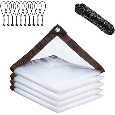 Telone impermeabile trasparente con occhielli, impermeabile, trasparente, 3 x 4 m, per esterni, terrazza, pollaio, balcone