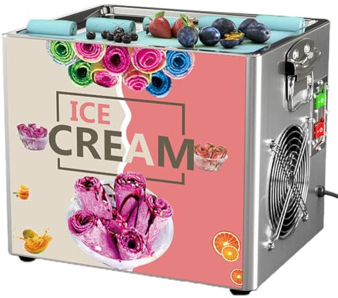 Gelatiera elettrica a Rullo, Macchina per Gelato Frozen Yogurt Professionale in Acciaio Inox con vaschetta per Il Ghiaccio 30x24 cm, Macchina per Gelato per Bar e pasticcerie