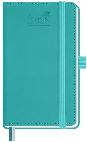 BEZEND Taschenkalender 2026 Klein 15,5 x 9 cm | Kalender 2026 Buchkalender 1 Woche 2 Seiten | Terminplaner 2026 Wochenplaner A6 mit Stiftschlaufe & PU-Leder Hardcover - Türkis