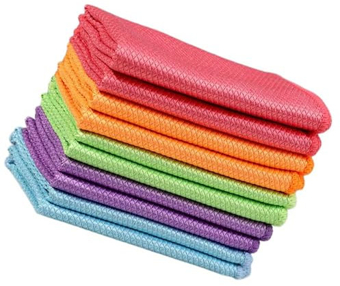 ULIJTH Washable Microfiber Cleaning Fabric 10Pcs Fish Scales Cleaning Cloth For Sparkling Cleans Environment