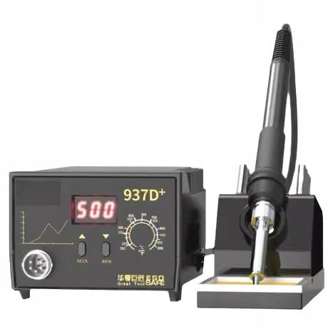 Rosfix Stazione Saldante 937D+ – 60W, Display LCD, 200–480°C, ESD Safe, Riscaldamento Rapido, Punta 900M | Regolazione Digitale | Lavori Elettronici | Stazione di Saldatura