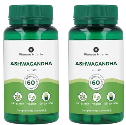 PLANETA HUERTO | Pack 2x Ashwagandha KSM-66 Ecológica 60 cápsulas – Ashwagandha Suplemento adaptógeno premium para reducir el estrés, mejorar la vitalidad, la concentración y la calidad del sueño