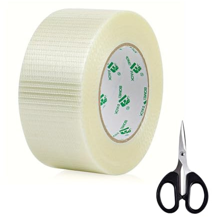 ELLECILA White Wide Duct Tape Reinforced, Fibreglass Tape, 75mm X 50m Gaffer Tape Heavy Duty Waterproof with Black Scissors for Outside, Pipeline Maintenance, Carpet Seaming & Box Sealing