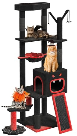 YITAHOME Gothic Tiragraffi grande 153 cm di altezza, XL Gatti grandi Stabile con 4 pilastri in sisal, 1 grattacielo, 1 letto per gatti, 1 divertente bastone per gatti, nido piattaforma, grotta