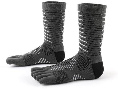 Fjquamitix CooLmax Calzini con dita per uomo e donna, ad alte prestazioni, per corsa, atletica, con cinque dita, per sport all'aria aperta, Grigio, M