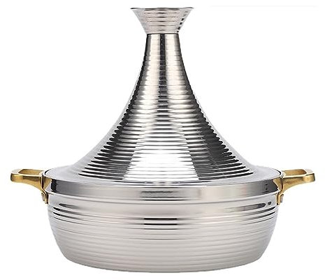 WYBZDA Acciaio Inossidabile 304 Tajine Terracotta Marocchina, Anti-Aderente Fornello Lento Pentola Tagine con 2 Manici for Cucinando(Silver,26cm)
