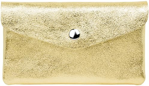 Caspar Echt Leder Geldbeutel Damen Portemonnaie mittelgroße Geldbörse mit Reißverschluss & Druckknopf - GB417 - Made in Italy, Farbe:Gold metallic, Größe:Mittelgroß (16cm x 10cm)