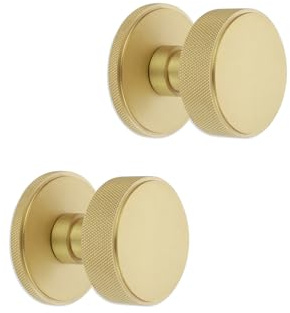 Infinity Decor Türknauf-Set, gerändelt, modern, satiniertes Messing-Finish, 55 mm, Griffe aus massivem Messing für Innen- und Außentüren