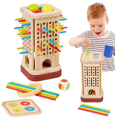 Ahuuen Ensemble de Jeu de Planchettes en Bois | Jeu De Tour Familial avec Bâtonnets Colorés Et Dé | Jouet Éducatif pour Apprentissage des Couleurs Et Motricité Fine pour D'Âge Préscolaire