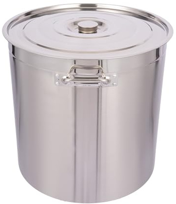 Olla de 98 l con tapa y asas, acero inoxidable, para cocina de inducción, de gas, 51,5 x 51,5 x 50 cm