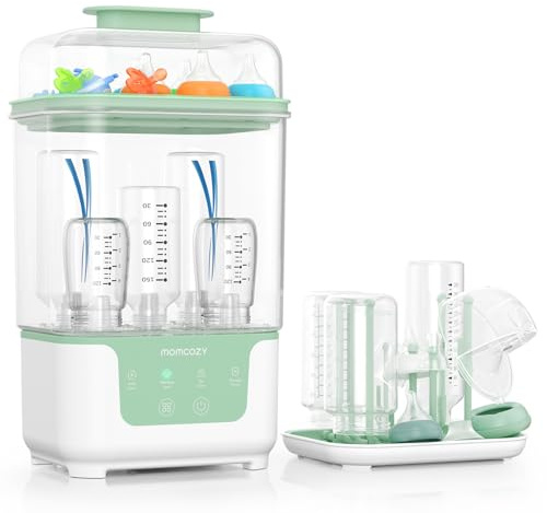 Momcozy Bottle Sterilizer and Dryer, Modular Nesting Space Saving Design, 6 Bottles Capacity, 4 in 1 Compact Sterilizer for Baby Bottles, Breast Pump Parts & Newborn Essentials, Drying Rack Included