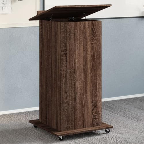 Professional Black Lectern - Adjustable Tiltable Surface, Storage Shelves & Drawer, Lockable Wheels - Engineered Wood Medium Stand for Presentations & Public Speaking