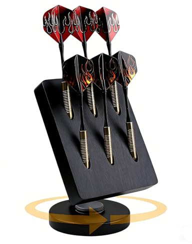 Enjoyard Rotating Wooden Dart Holder - Desktop Storage Stand for 6 Steel & Soft Tip Darts, Organizer Case with Non-Slip Base for Game Room, Bar, Office (Black)