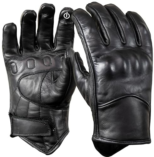 MDM Gants de Moto en Cuir pour Homme Style Classique – Paume antidérapante, Protection discrète des articulations et Fermeture Auto-agrippante – Noir