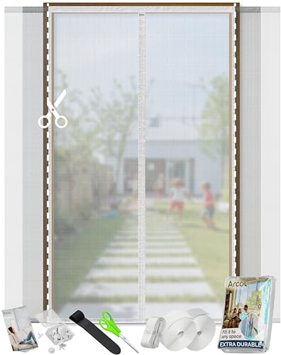 ARCOL Mosquitera Magnética para Puertas 155x210 cm Ajustable en Anchura – Cortina Mosquitera Puerta Ventana con Tiras de Velcro, Mosquitera Magnética Puerta Ventana Acortable (Blanco)