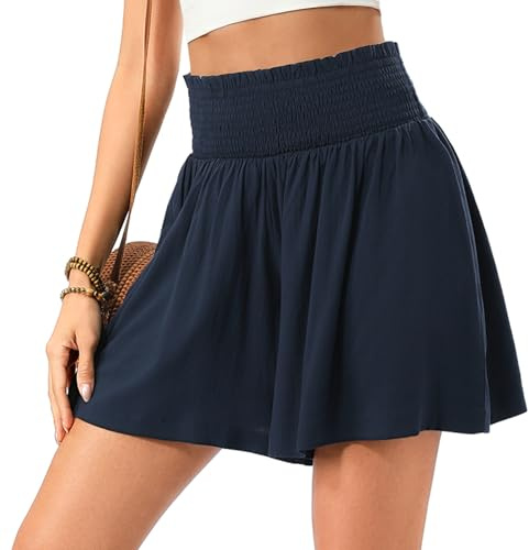 Marvmys Shorts Mujer Verano Cintura Alta Elástica Pantalones Cortos Mujer Holgados de Tela Ligera Estilo Casual para Diario y Vacaciones