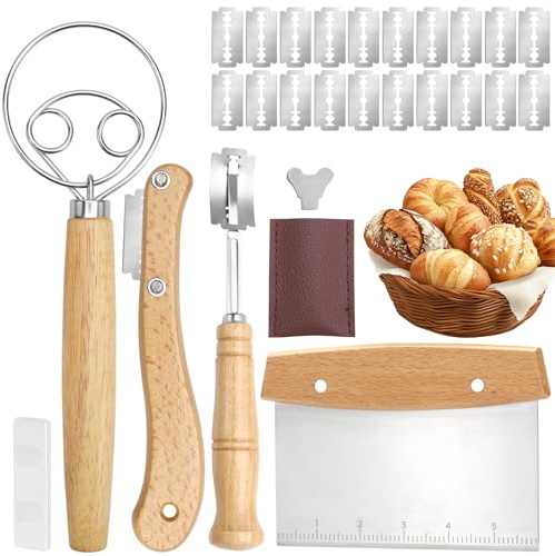 WPPQWP Bäckermesser 4er Set, Teigmesser für Gerade und Geschwungene Schnitte, Teigschneider DIY Brotteig Muster, Brot Backen Zubehör