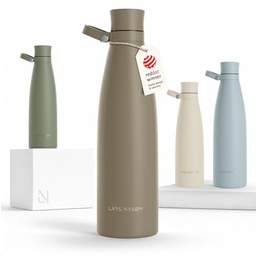 LARS NYSØM Trinkflasche Edelstahl 1000ml | Isolierflasche 1 Liter | Auslaufsichere Wasserflasche für Sport, Fahrrad, Hund (Taupe Brown, 1000ml)