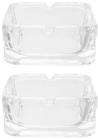 Gadpiparty Cenicero Cuadrado de Vidrio Transparente 2 Piezas, Pequeño Prueba de Viento, para Mesa Interior y Exterior, Decoración de Hogar y Oficina, Adecuado para Fumar y Viajes, 9,4 X 9,4