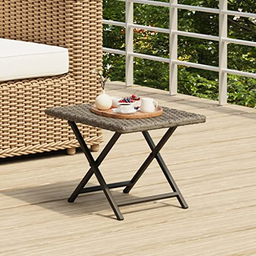 zylophax Klapptisch Grau Poly Rattan Gartentisch 45x35x32 cm Outdoor Tisch wetterfest Balkontisch Terrassentisch Loungetisch Outdoor Gartentische Tisch Balkon Terassentisch außen