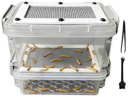 Mjölmask odlingsbehållare – inkubator PE luktsäker nestbox med pincett och borste | sidenmaskar KOT-filterlåda för sockergladare, kyckling, ödlor, sköldpadda och husdjursmatning