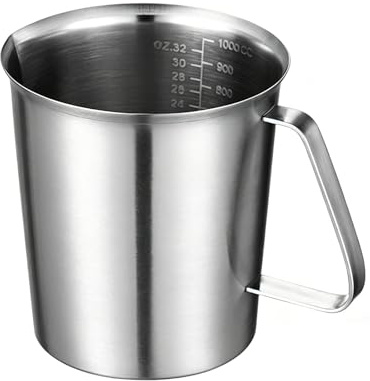 Gobelet doseur en acier inoxydable 1 litre avec poignée et graduation, résistant à la corrosion, pour liquides chauds et froids, pour cuisine, bar, café (1000 ml)