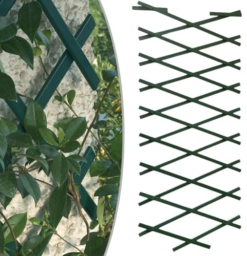 BEAZOOM Expandable PVC for Plastic Garden Trellis 18m x 30cm, Adjustable Climbing Plant Support Fence Roses Vines Clematis, Green Wall Decor