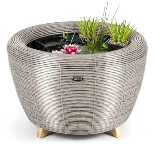 velda Orbis Mini-Teich mit Wasserfall, Taupe - Kompakter Design-Teich mit energiesparender Pumpe, sicherer 36V-Technologie und Transformator - Ideal für Innen- und Außenbereiche
