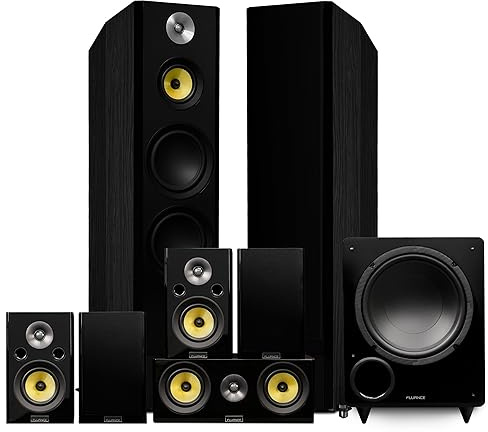 Fluance Signature HiFi Surround Sound Home Theater 7.1 Channel Speaker System including 3-Way Floorstanding Towers, Center Channel, Surrounds and Rear Surrounds and DB10 Subwoofer - Black Ash (HF71BR)