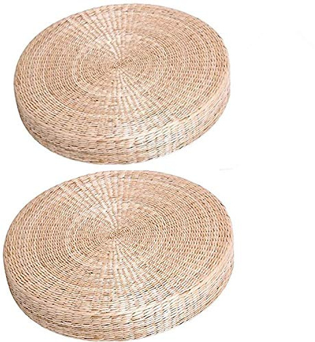 HUAWELL Tatami Bodenkissen Sitzkissen, rund, gepolstert, Stroh für den Außenbereich, 50 cm, 2 Stück