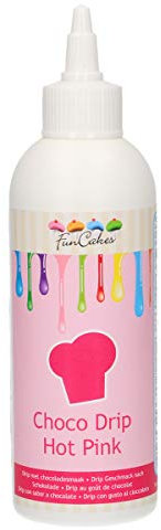 FunCakes Choco Drip Hot Pink: Köstlicher Geschmack, Einfach zu Verwenden, Perfekt für Tropfkuchen, Schöne dunkelrosa Farbe. Wiederverschließbare Packung, 180 g