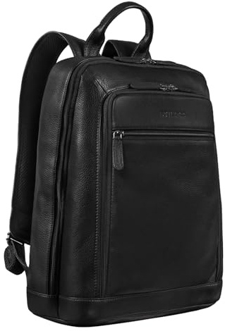 STILORD Watson Laptop Ryggsäck 15.6 tum Läder Ryggsäck Affärs Läderryggsäck Herr Ryggsäck XL för A4-mapp Dagsryggsäck Vintage Äkta läder Farbe:Obsidian-svart