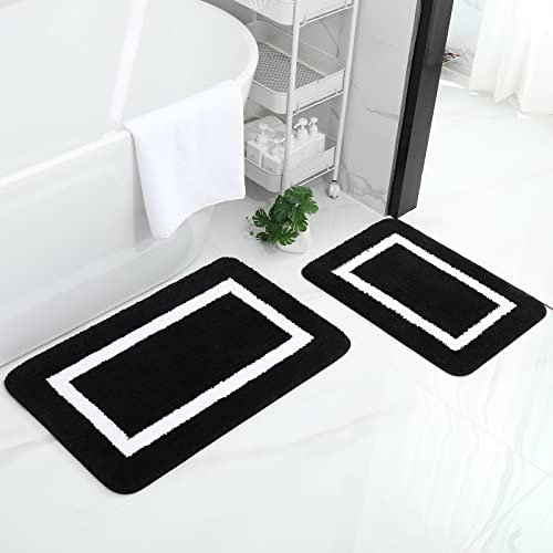 Homaxy Badezimmerteppich Set rutschfest Badematten Set 2 teilig Weiche Mikrofaser Flauschige Badteppich Badvorleger 2 teilig – 40 x 60 cm+ 50 x 76 cm, Schwarz