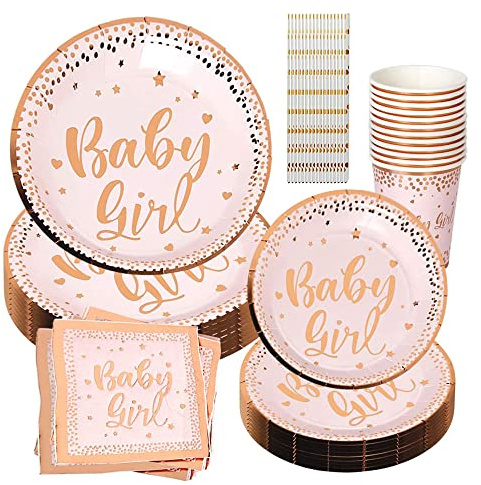 Bhina 60 Pièces Assiettes d'Anniversaire Rose,Serviettes Papier Assiettes Rose,Bébé Fille Assiettes Papier Rose,Convient Pour Les Anniversaires De Filles,Douches Nuptiales,Mariages,Baby Showers