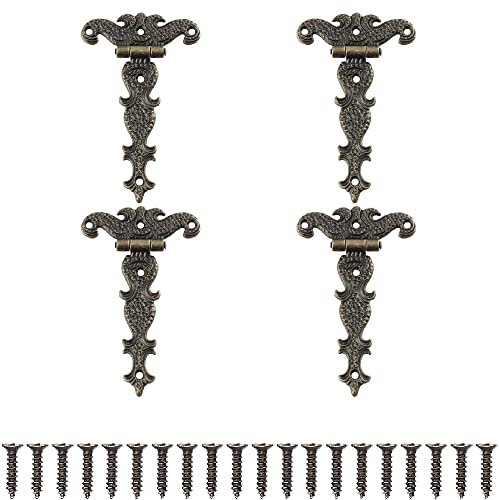 Lxoraziy 4 Stück Antike Scharniere, Torscharnier Zinklegierung, Möbelbänder Antik, Retro-Scharnier mit Befestigungsschrauben, für Schrank, Schublade Tür, BüCherregal, Holzkasten