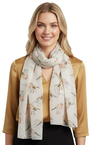 GFM® Rotkehlchen bedruckter Schal für Weihnachten - RN-09-DDH-Creme