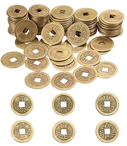 Quesuc 50 Pièces de Monnaie Feng Shui Chinoises Bonne Chance de Monnaie I-Ching Pour La Santé Et La Richesse, 2 cm