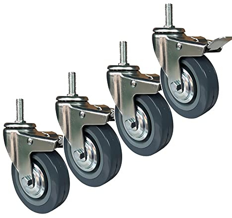 FREAZE 4 Schwerlastrollen 240kg/350kg, M10/M12 Lenkrollen Mit Gewinde Transportrollen Mit Stengel Möbelrollen Mit Bremse, 75mm Räder Für Palettenmöbel (Color : 4*with Brake, Size : 3in-M12)