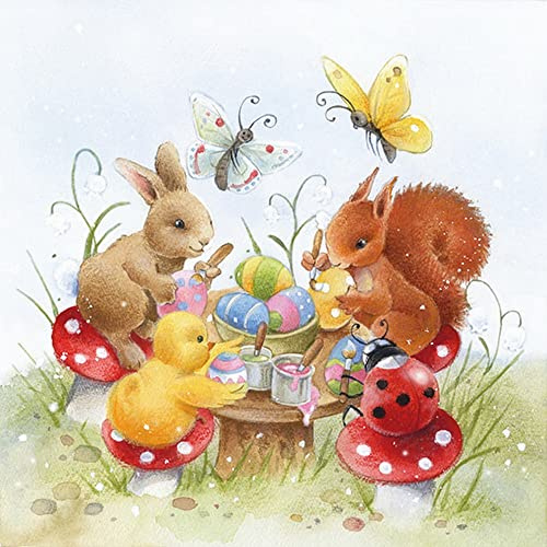 20 Servietten Malkurs für Tiere | Hase | Eichhörnchen | Frühling | Ostern | Tischdeko | Decoupage | Serviettentechnik 33x33cm