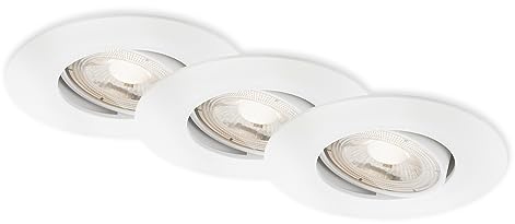 BRILONER - 3er Set LED Einbaustrahler 230V, LED Strahler Badezimmer IP65, Deckenstrahler stufenlos dimmbar, Spots, Deckenspots, Badezimmerlampe, Weiß, 90x42 mm (DxH)