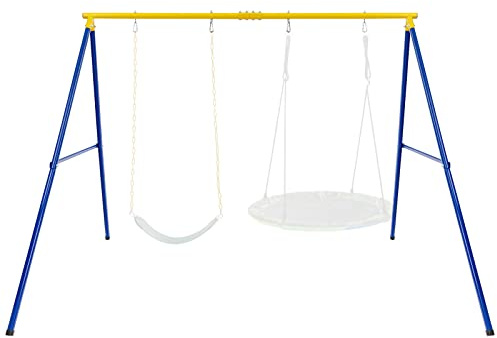 GOPLUS Portique Balançoire Exterieur, Cadre Support de Nid d’Oiseaux pour Adulte et Enfant,Portique Balancoire 2 Places Charge 300KG(Jaune,sans Balançoire)
